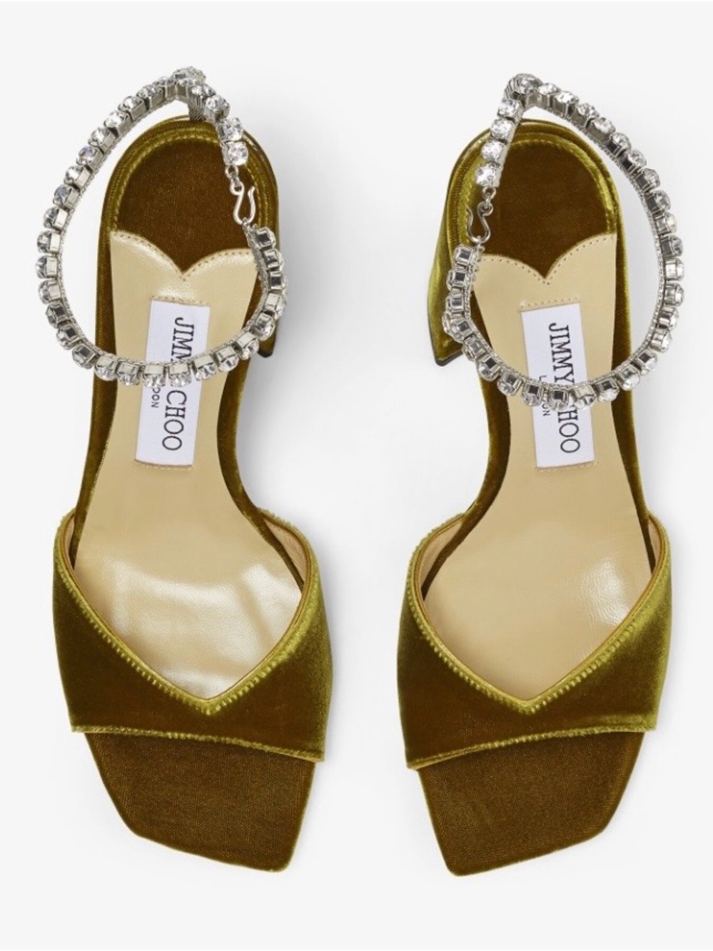 Jimmy Choo Saeda Sandal 85 Citrine Velvet Sandals With Swarovski Crystal Chain View 4